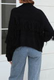 Plain Fringe Splicing Open Knit Cardigan