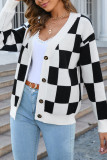 Plaid Knit Open Button Sweater Cardigan