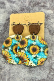 Western Floral Print Wooded Round Earrings MOQ 5pcs