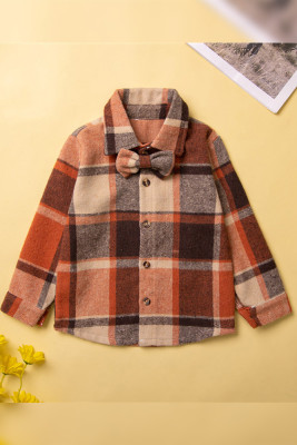 Kid's Open Button Plaid Blouse With Bow
