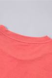 Red Solid Color Crew Neck Tee
