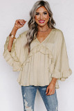 Apricot V Neck Draped Batwing Sleeve Ruffle Top