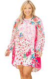 Rose Floral Long Sleeve Plus Size Shift Dress