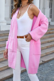 Plain Pockets Open Front Knitting Cardigan