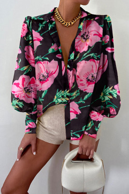 Floral Print Lantern Sleeve Shirt