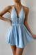 Lt Blue V Neck Halter Backless Swing Dress