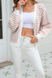 Plaid and Stripes Splicing Button Knitting Cardigan