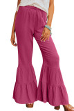Rose Textured High Waist Ruffled Bell Bottom Pants