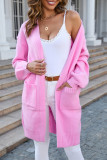 Plain Pockets Open Front Knitting Cardigan