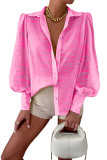 Pink Zebra Stripes Print Lantern Sleeve Shirt