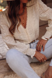 Beige Lace Crochet Embroidered V Neck Blouse