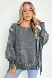 Gray Acid Wash Relaxed Fit Seamed Pullover Sweatshirt with Slits