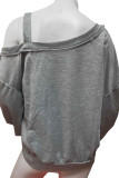 Grey One Shoulder Heart Print Long Sleeves Top