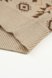 Khaki Aztec Knitted Drop Shoulder Zipped Sweater