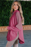 Rose Patchwork Side Pockets Oversized Henley Hoodie