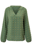 Plain V Neck Jacquard Spot Puff Blouse