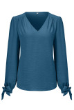 Plain V Neck Puff Sleeves Top