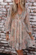 Multicolor Abstract Print Shirred V Neck Ruffle Mini Dress
