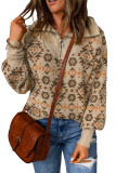 Khaki Aztec Knitted Drop Shoulder Zipped Sweater