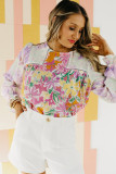 Purple Floral Patchwork Lace Trim Blouse