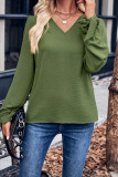 Plain V Neck Puff Sleeves Top