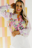 Purple Floral Patchwork Lace Trim Blouse