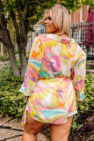 Yellow Plus Size Abstract Print Loose Tunic Shirt