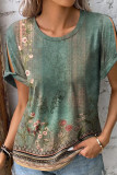 Retro Floral Print Short Sleeves Top