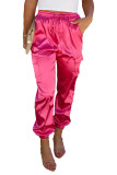 Rose Satin Pocketed Drawstring Elastic Waist Pants