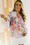 Purple Floral Patchwork Lace Trim Blouse