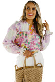 Purple Floral Patchwork Lace Trim Blouse