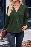 Plain Texture V Neck Lace Edge Blouse
