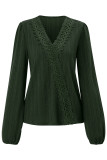 Plain Texture V Neck Lace Edge Blouse
