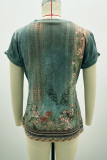 Retro Floral Print Short Sleeves Top