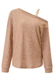 Marle Waffle Knit One Shoulder Chain Strap Long Sleeves Top
