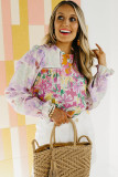 Purple Floral Patchwork Lace Trim Blouse
