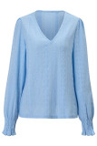 Plain Crochet Pattern V Neck Puff Blouse