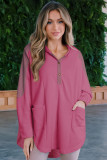 Rose Patchwork Side Pockets Oversized Henley Hoodie