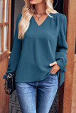Plain V Neck Puff Sleeves Top