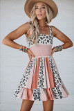 Orange Leopard Color Block Sleeveless Smocked Fit Flare Dress