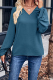Plain V Neck Puff Sleeves Top