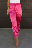 Rose Satin Pocketed Drawstring Elastic Waist Pants