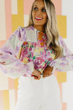 Purple Floral Patchwork Lace Trim Blouse