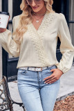 Plain Texture V Neck Lace Edge Blouse