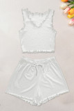 White V Neck Crop Tank Top With Shorts 2pcs Set