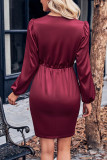 V Neck Plain Tie Wasit Dress