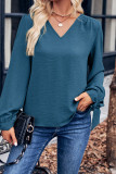 Plain V Neck Puff Sleeves Top