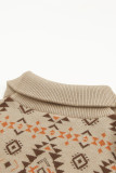 Khaki Aztec Knitted Drop Shoulder Zipped Sweater