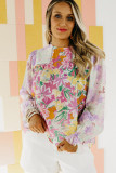 Purple Floral Patchwork Lace Trim Blouse
