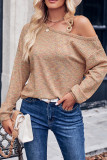 Marle Waffle Knit One Shoulder Chain Strap Long Sleeves Top